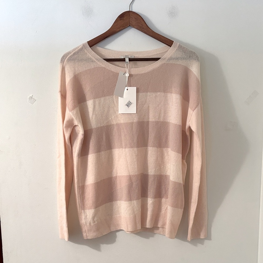 NWT Joie ELOISA 100% Cashmere Broken Strip crew Neck Lightweight Sweater Size S